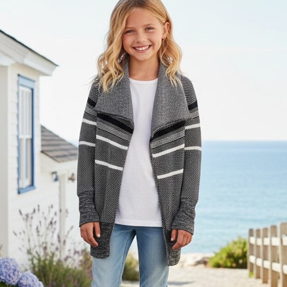 Ivivva Black White Open front Cardigan Sweater Wrap  14 Girls